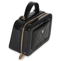 Chanel Black Quilted Patent Top Handle Vanity With Chain Handbag 3