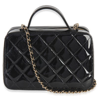 Chanel Black Quilted Patent Top Handle Vanity With Chain Handbag 4