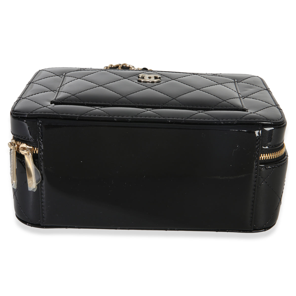 Chanel Black Quilted Patent Top Handle Vanity With Chain Handbag 5