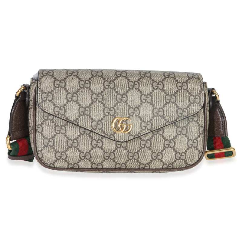 Gucci GG Supreme Monogram Textured Dollar Calfskin Web Mini Ophidia Envelope Bag Handbag fv