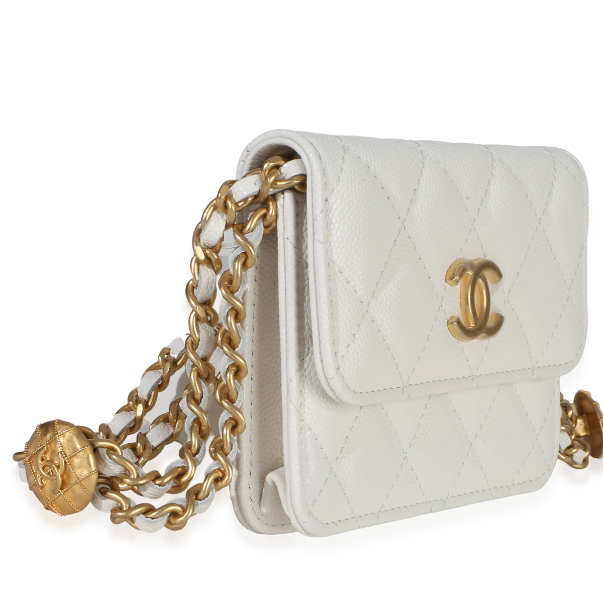 Chanel White Quilted Caviar Twist Your Buttons Coin Purse With Chain Handbag 3
