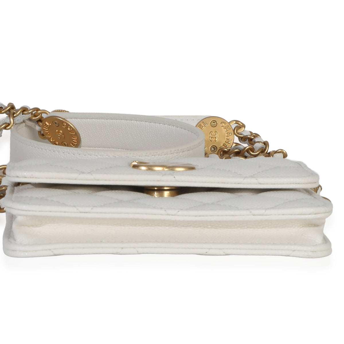 Chanel White Quilted Caviar Twist Your Buttons Coin Purse With Chain Handbag 5