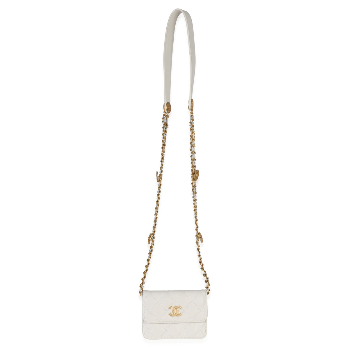 Chanel White Quilted Caviar Twist Your Buttons Coin Purse With Chain Handbag 8