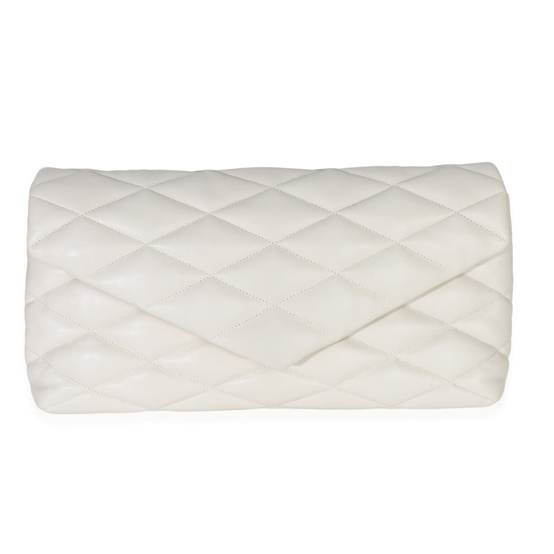 Saint Laurent Crema Soft Quilted Lambskin Large Sade Puffer Envelope Clutch Handbag fv