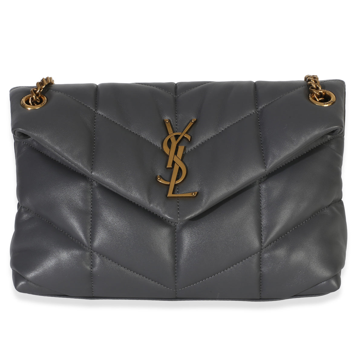 Saint Laurent Grey Quilted Lambskin Toy Loulou Puffer Chain Satchel Handbag id