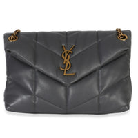 Saint Laurent Grey Quilted Lambskin Toy Loulou Puffer Chain Satchel Handbag id