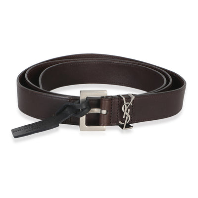 Saint Laurent Men's Brown Lambskin Cassandre Belt 100/40 fv