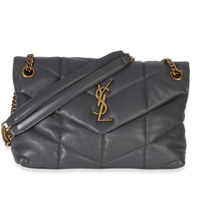 Saint Laurent Grey Quilted Lambskin Small Loulou Puffer Chain Satchel Handbag fv