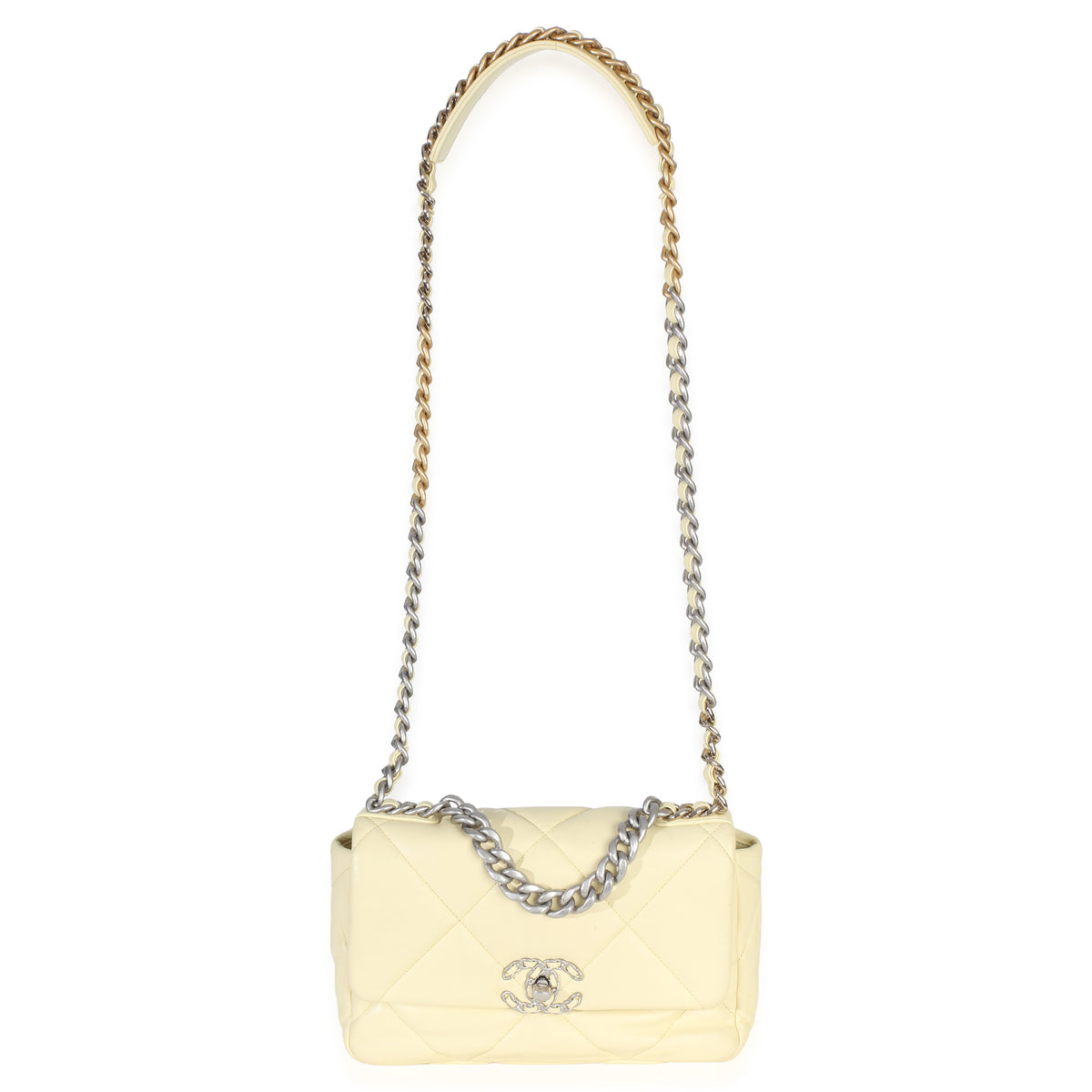 Chanel Light Yellow Quilted Lambskin Medium  19 Flap Bag Handbag 8