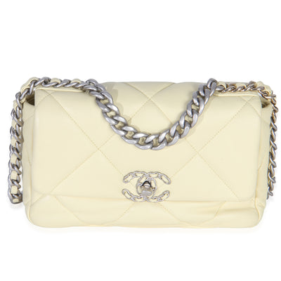 Chanel Light Yellow Quilted Lambskin Medium  19 Flap Bag Handbag fv