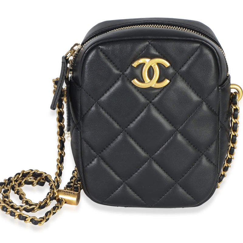 Chanel Black Quilted Lambskin My Perfect Pearl Chain Vertical Camera Case Handbag id