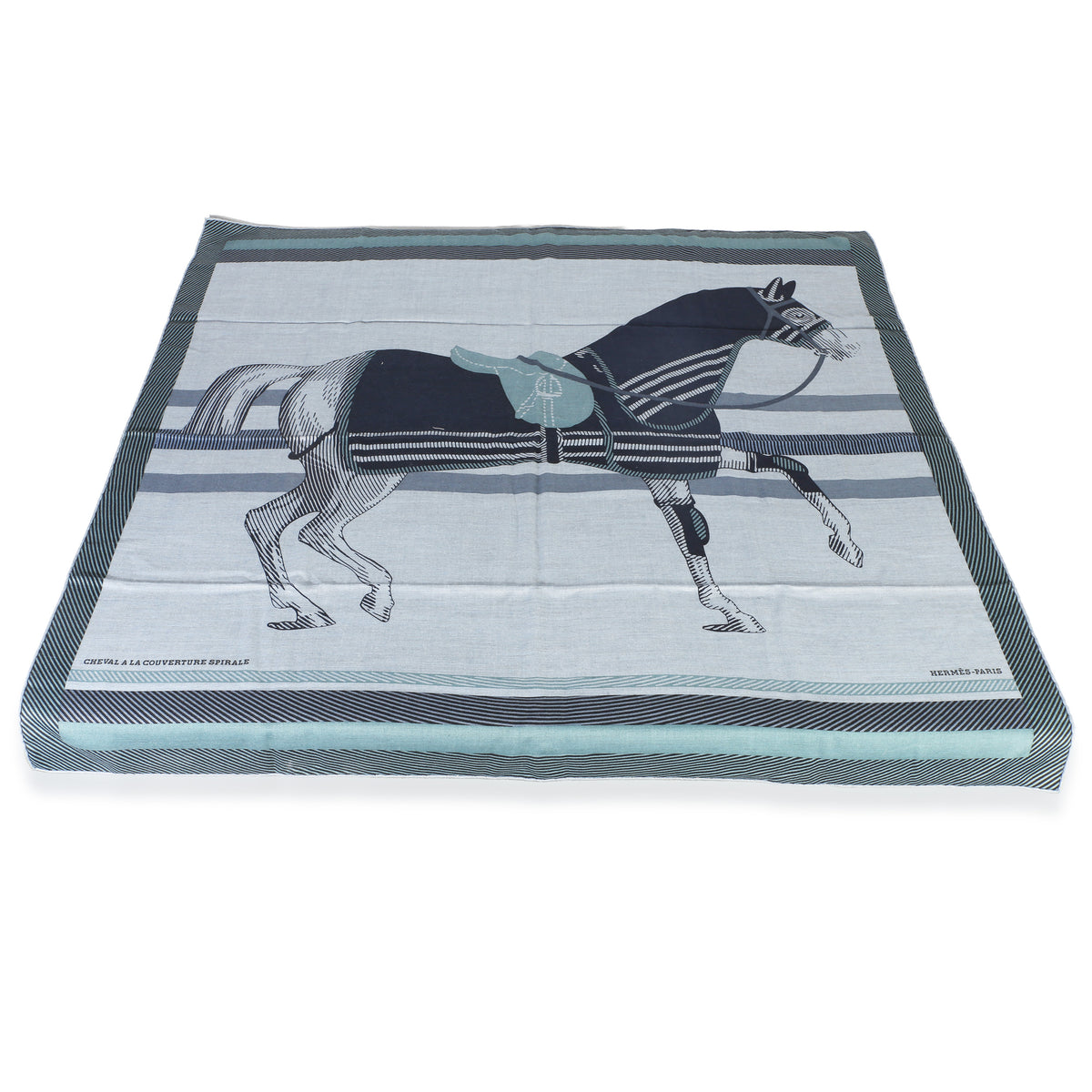 Hermès Men's Ciel Chine Cheval a la Couverture Cashmere Silk Scarf 100 2
