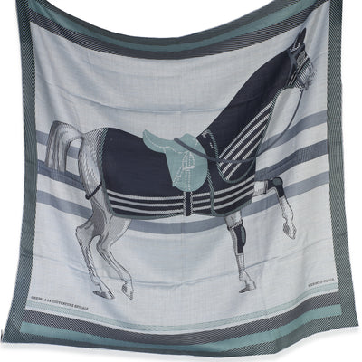 Hermès Men's Ciel Chine Cheval a la Couverture Cashmere Silk Scarf 100 fv