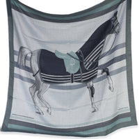 Hermès Men's Ciel Chine Cheval a la Couverture Cashmere Silk Scarf 100 fv