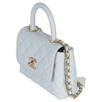 Chanel Light Blue Quilted Caviar Coco Handle Clutch With Chain Handbag Handbag 2