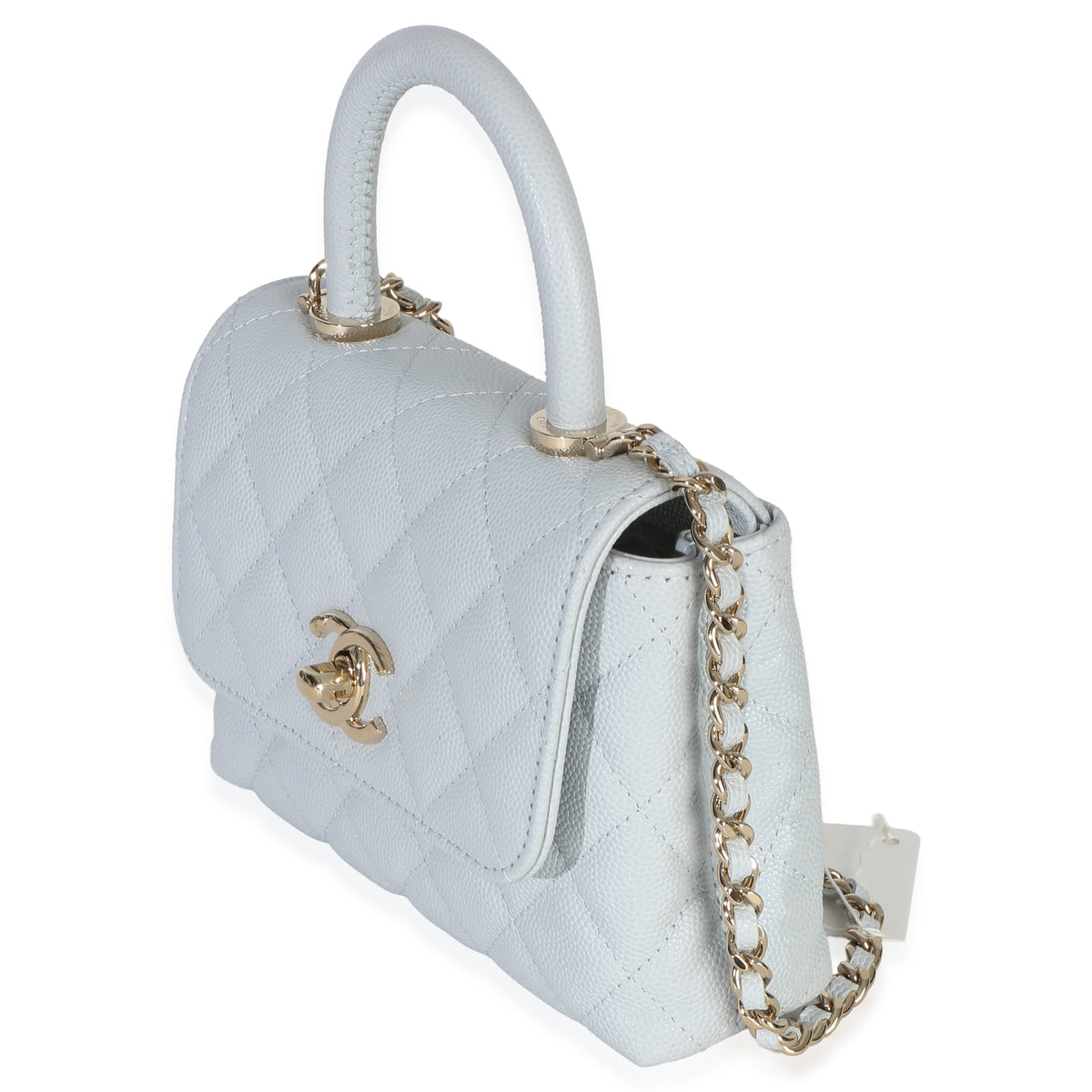 Chanel Light Blue Quilted Caviar Coco Handle Clutch With Chain Handbag Handbag 2
