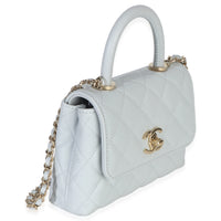 Chanel Light Blue Quilted Caviar Coco Handle Clutch With Chain Handbag Handbag 3
