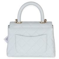 Chanel Light Blue Quilted Caviar Coco Handle Clutch With Chain Handbag Handbag 4