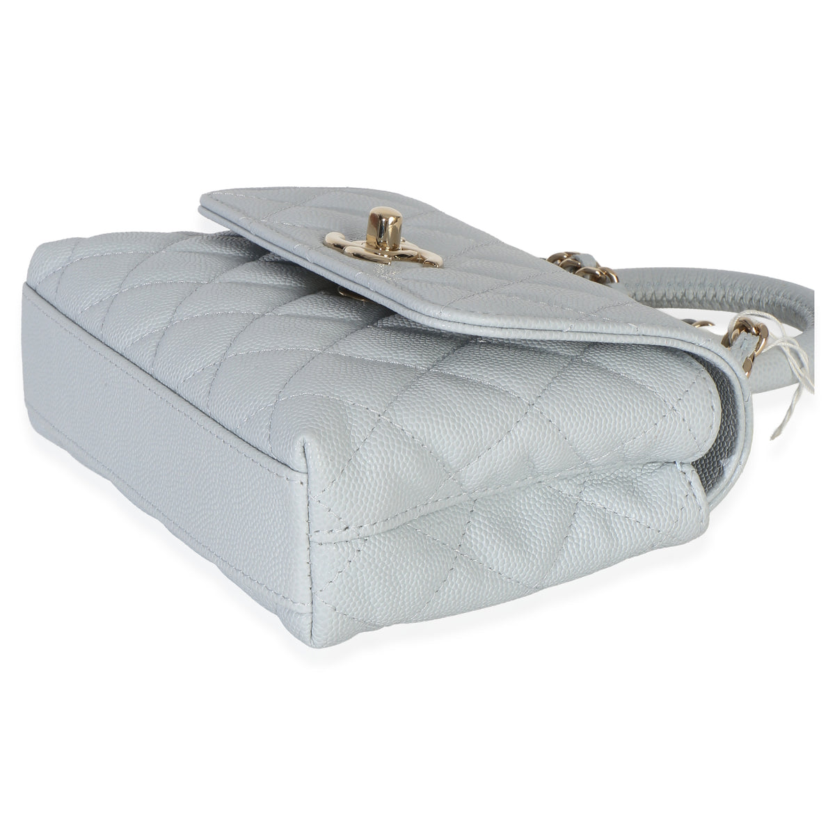 Chanel Light Blue Quilted Caviar Coco Handle Clutch With Chain Handbag Handbag 6