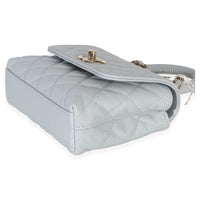 Chanel Light Blue Quilted Caviar Coco Handle Clutch With Chain Handbag Handbag 6