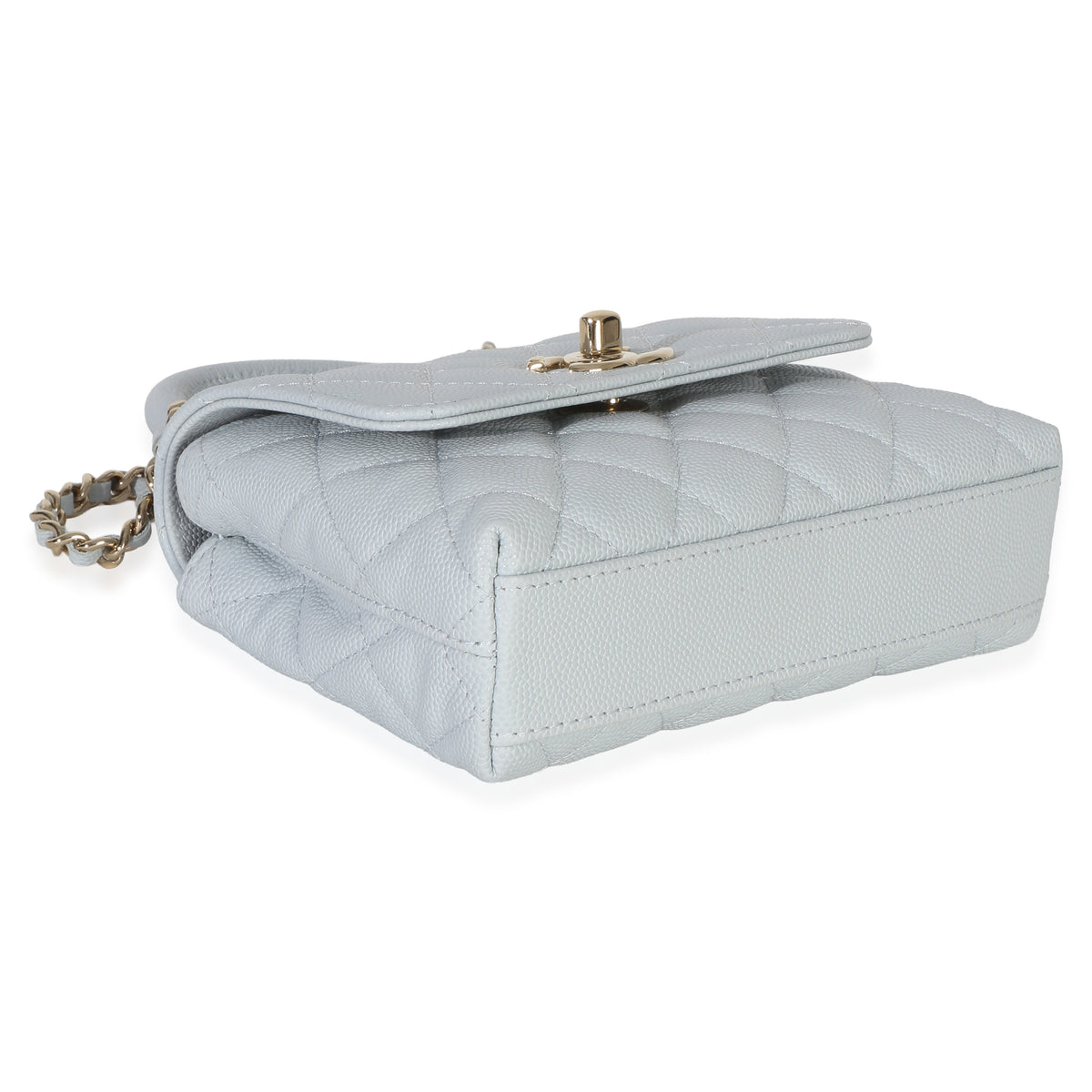 Chanel Light Blue Quilted Caviar Coco Handle Clutch With Chain Handbag Handbag 7