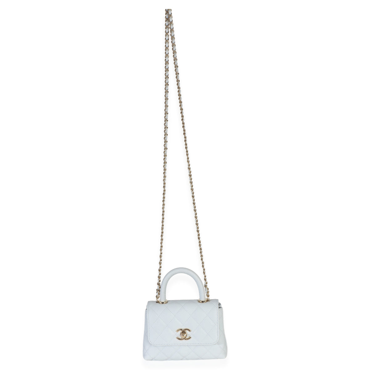 Chanel Light Blue Quilted Caviar Coco Handle Clutch With Chain Handbag Handbag 8