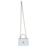 Chanel Light Blue Quilted Caviar Coco Handle Clutch With Chain Handbag Handbag 8
