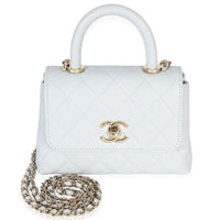 Chanel Light Blue Quilted Caviar Coco Handle Clutch With Chain Handbag Handbag fv