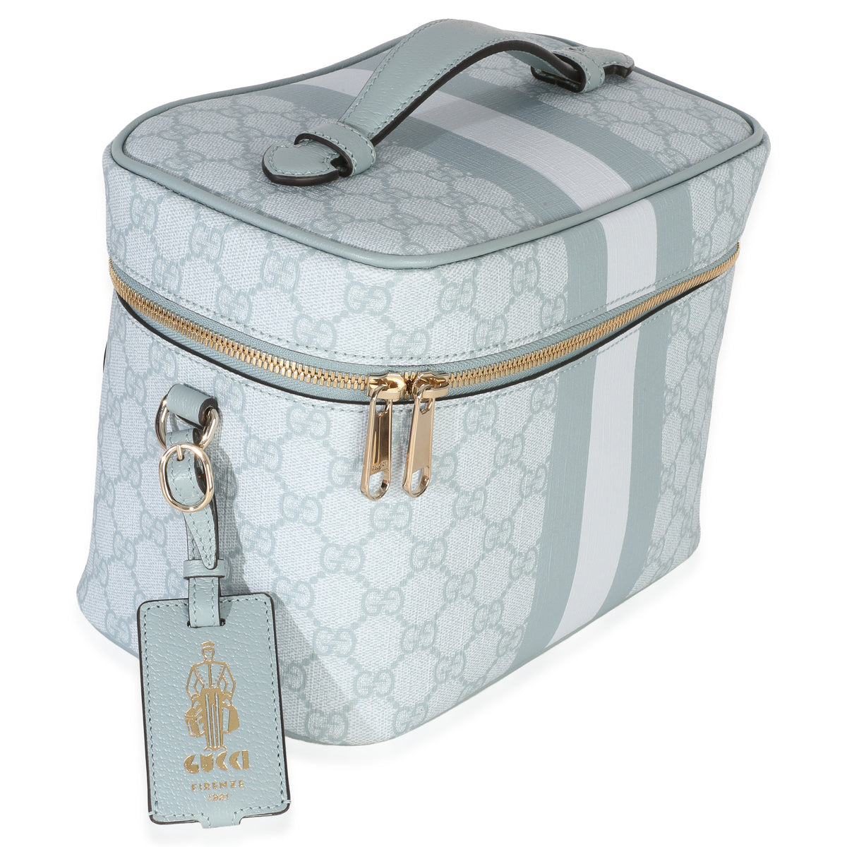 Gucci Light Blue GG Supreme Monogram Dollar Calfskin Medium Savoy Vanity Case Handbag 3