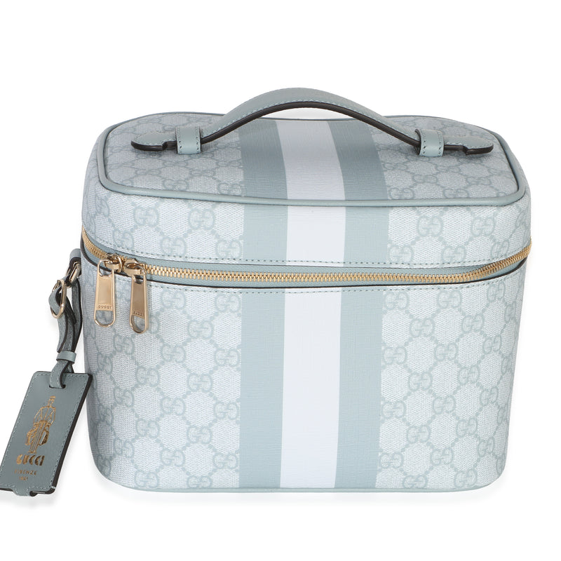 Gucci Light Blue GG Supreme Monogram Dollar Calfskin Medium Savoy Vanity Case Handbag fv