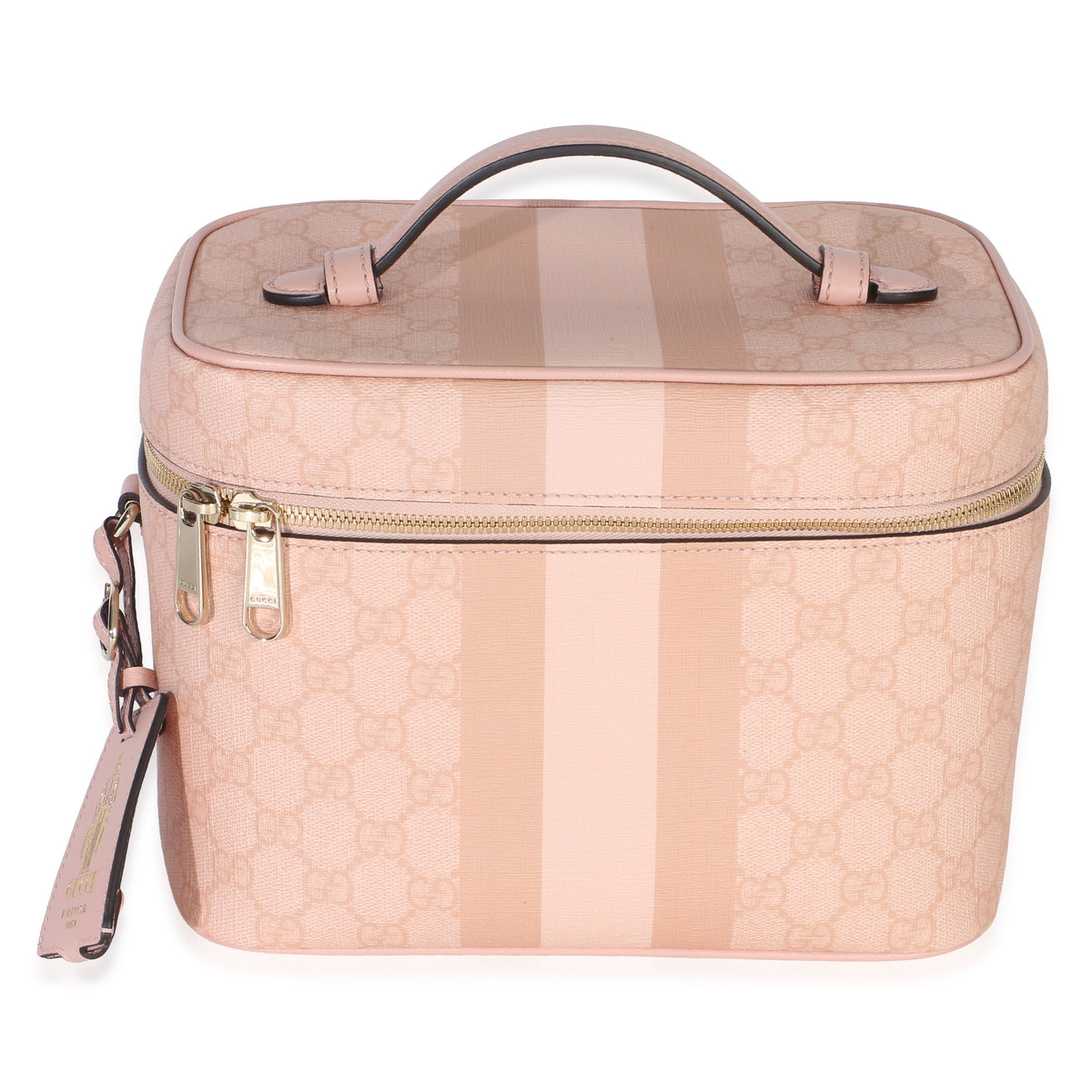 Gucci Light Pink GG Supreme Monogram Dollar Calfskin Medium Savoy Vanity Case Handbag fv