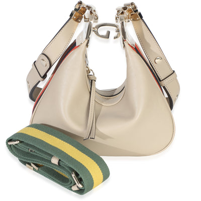 Gucci Beige Smooth Calfskin Web Small Attache Shoulder Bag Handbag fv