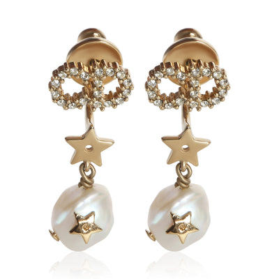 Christian Dior Gold Plated  Crystal CD & Faux Pearl Earrings fv