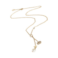 Christian Dior Gold Plated  Strass CD & Faux Pearl Lariat Necklace pv