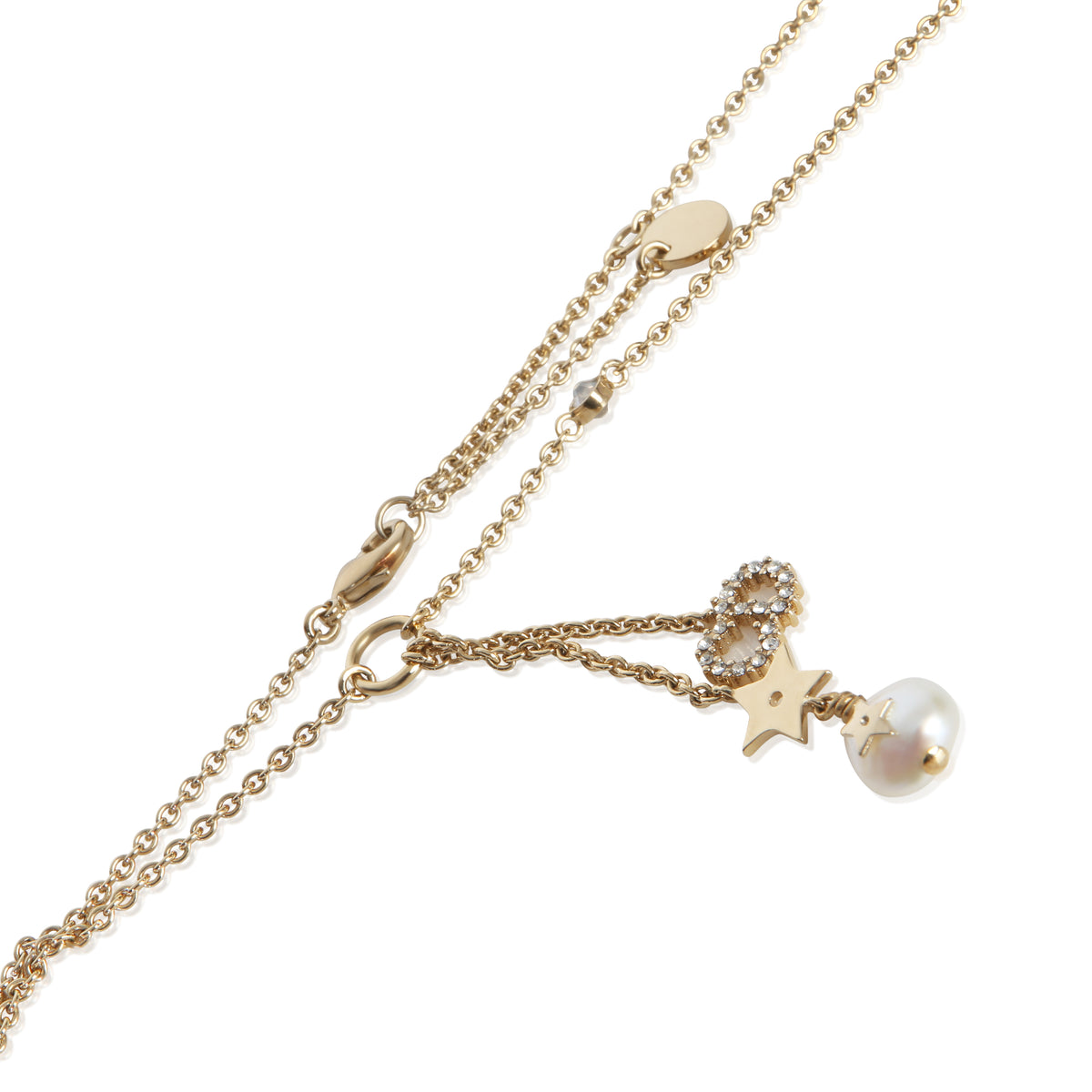 Christian Dior Gold Plated  Strass CD & Faux Pearl Lariat Necklace sv