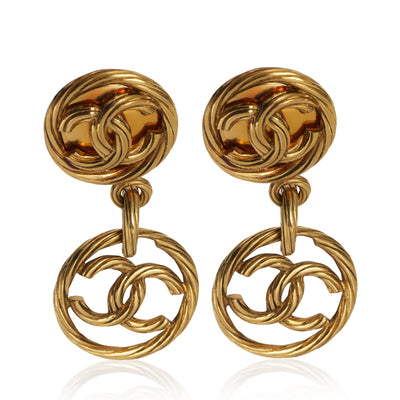 Chanel Gold Plated  1993 CC Drop Earrings fv