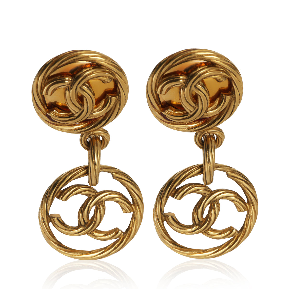 Chanel Gold Plated  1993 CC Drop Earrings fv