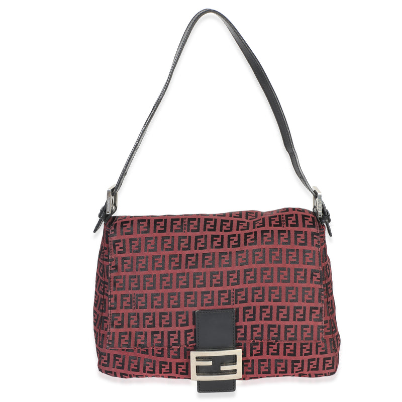 Fendi Black Red Zucca Mamma Baguette Handbag fv