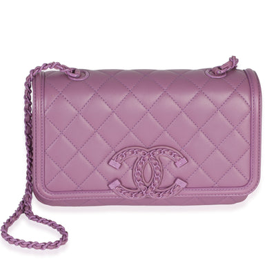 Chanel Purple Quilted Lambskin CC Chain Small Filigree Flap Bag Handbag fv