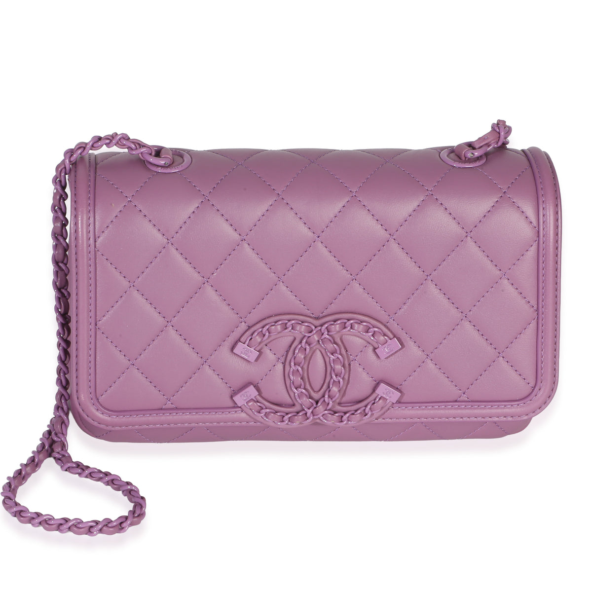 Chanel Purple Quilted Lambskin CC Chain Small Filigree Flap Bag Handbag fv