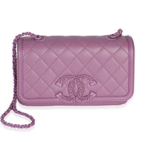 Chanel Purple Quilted Lambskin CC Chain Small Filigree Flap Bag Handbag fv
