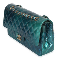 Chanel Green Blue Shaded Quilted Patent Medium Classic Double Flap Bag Handbag 2