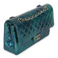 Chanel Green Blue Shaded Quilted Patent Medium Classic Double Flap Bag Handbag 3
