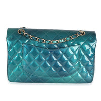 Chanel Green Blue Shaded Quilted Patent Medium Classic Double Flap Bag Handbag 4