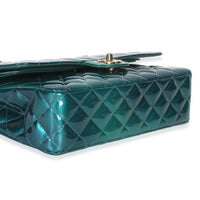 Chanel Green Blue Shaded Quilted Patent Medium Classic Double Flap Bag Handbag 7