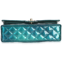 Chanel Green Blue Shaded Quilted Patent Medium Classic Double Flap Bag Handbag 5