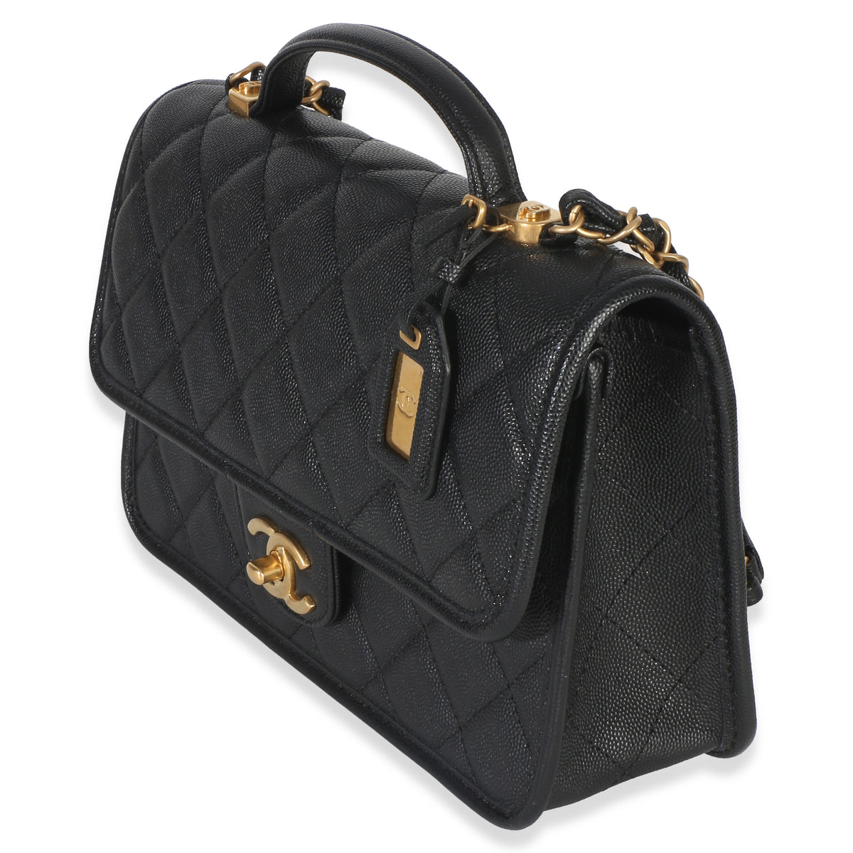 Chanel Black Quilted Caviar 22K Top Handle Flap Handbag Handbag 2