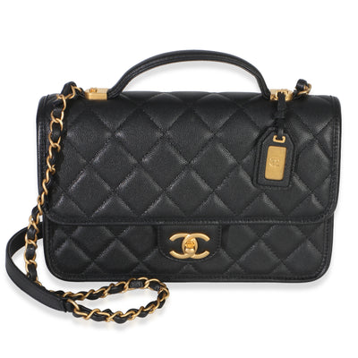 Chanel Black Quilted Caviar 22K Top Handle Flap Handbag Handbag fv