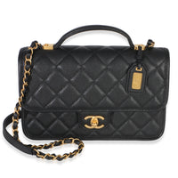 Chanel Black Quilted Caviar 22K Top Handle Flap Handbag Handbag fv