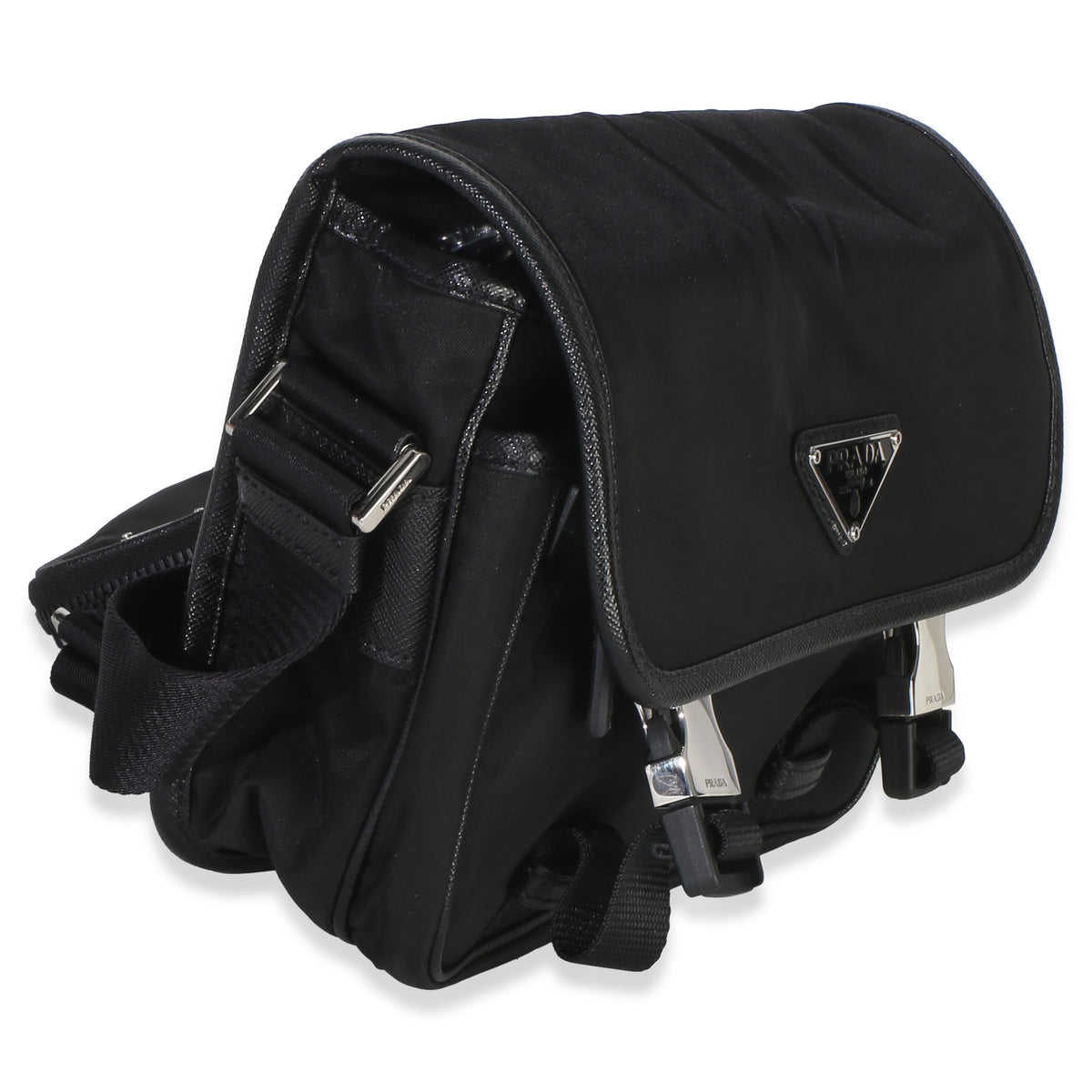Prada Black Re Nylon Saffiano Double Buckle Messenger Bag Handbag 3